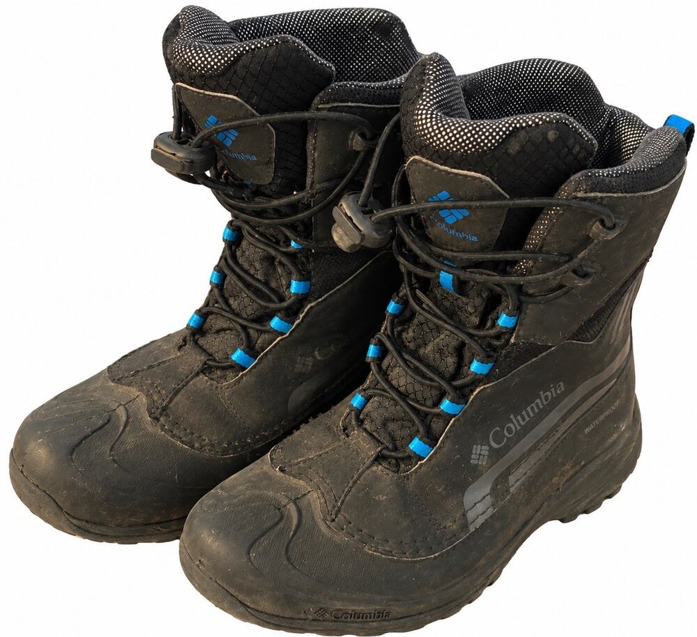 Columbia Bugaboot Plus IV Omni-Heat Kids Snow Boots Black Blue Size 4 Waterproof